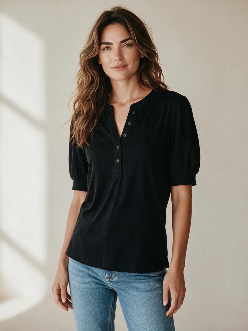 Ann Taylor Factory Sample Top NWT | Medium • Black Split Neck • Soft Knit